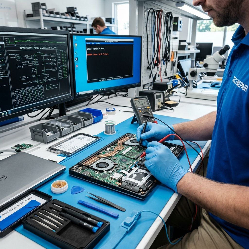 Fabtech technician repairing a laptop for a customer in Atlanta, GA