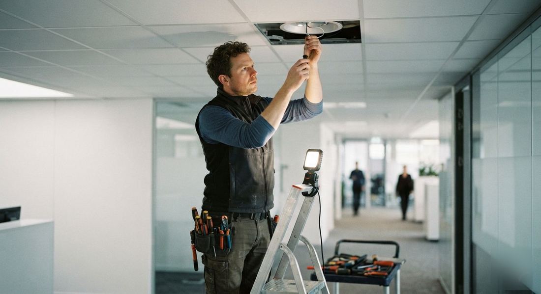 Fabtech technician installing a light fixture in an Atlanta, GA home