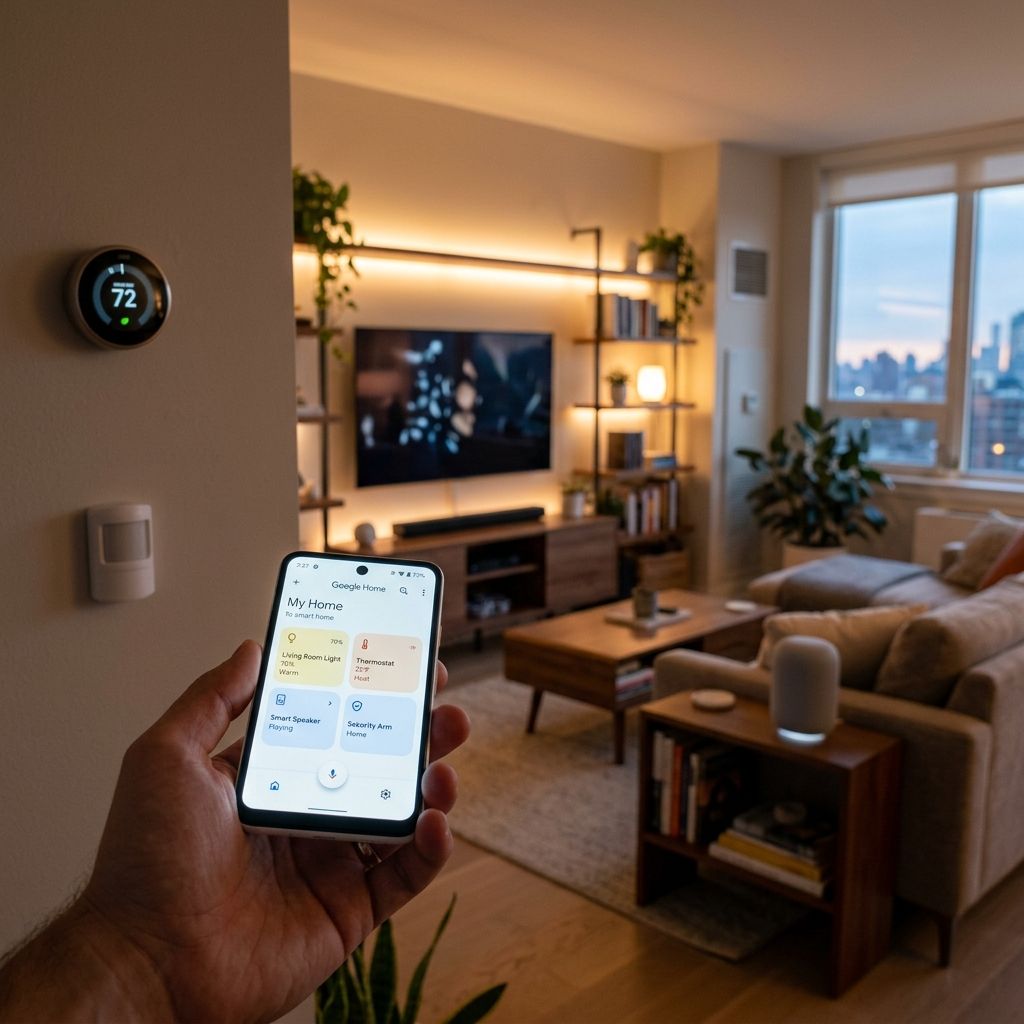 Fabtech technician setting up smart home devices in an Atlanta, GA home